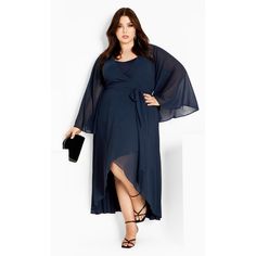 Introduce an irresistibly dreamy style to your collection with the Fleetwood Maxi Dress! Fall head over heels for its true wrap style, full length bell sleeves and a maxi hi-lo hemline that brings a flowy finish to this silhouette. Bold and fiercely fashionable, no one does plus size fashion like City Chic. Loved around the globe for its diverse range of fashion-forward styles for any occasion. From show-stopping evening gowns to workwear and casualwear, City Chic will take your style to bold ne Plus Size Date Night Dress, Royal Blue Dress Outfit, Maxi Dress Fall, Dreamy Style, Formal Occasion Dress, Outfit Wedding Guest, Dresses Date Night, Maxi Dress Wedding, Maxi Dress Navy