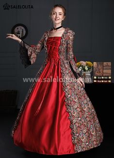 Wine Red Floral Renaissance Georgian Victorian Dress Lady Gown     Condition: Brand New   Color:  Wine Red Floral   Material: Brocade   Sleeve Length: Long Sleeve   Dresses Length:Floor-Length   Neckline:  Square Collar   Decoration: Ruffles + Lace + Bow   Package Includes: Dress            Whether you're looking for a Vintage Revolutionary,Regency,Early Victorian,Pioneer Women,Old West,Civil War Era,Polonaise Sets,Victorian Era,Edwardian, Bustle Dresses Clothi Historical Dresses Victorian, Masquerade Gown, Victorian Dress Gown, Masquerade Party Dresses, Bustle Dresses, Gothic Victorian Dresses, Masquerade Ball Gowns, Masquerade Ball Gown, 18th Century Women