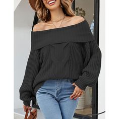 Black Off Shoulder Cable Knit Sweater Shoulder Cable, Black Off Shoulder, Tag Sale, Cable Knit Sweater, Winter Sweaters, Womens Fall, Long Sleeve Sweater, Cable Knit, Knit Sweater