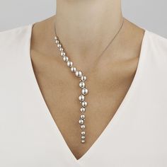 A string of different sized sterling silver beads follows the neckline, almost like a natural growing vine, before finishing in a cluster of grapes to form this elegant necklace. The beads along the chain are not fixed and the pendant is made from separate linked sections, all adding to a sense of fluidity in the design and a comfortable fit around the neck. Wear with matching earrings from the same collection for a sophisticated evening look. Taking an original Georg Jensen motif - and abstract George Jensen, Georg Jensen Jewelry, Georg Jensen Silver, Oxidized Necklace, Stylish Bracelet, Elegant Necklace, Modern Necklaces, Georg Jensen, Clever Design