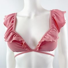 Beach Bunny Pink Shanina Ruffle Bikini Top In Whiskey Rose. Size S. New Without Tags. Smoke Free Home! Feminine Ruffled Swimwear For Vacation, Pink Ruffled Swimwear For Summer, Feminine Ruffled Swimwear For Summer, Flirty Party Swimwear With Ruffles, Fitted Swimwear With Ruffled Straps For Pool, Beachy Pink Swimwear With Ruffles, Spring Beachwear Swimwear With Ruffled Straps, Flirty Ruffled Swimwear For Summer, Spring Beachwear With Ruffled Straps