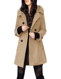 PRICES MAY VARY. Button closure Two hand pockets, above knee length Undetachable hood, solid color, soft and comfortable Trendy elegant long sleeve black brown green dress coat wool coat jackets for women Suitable for fall winter work office casual daily vacation dating wear, pair with the jeans and boots Solid Pea Coat With Button Closure For Fall, Khaki Buttoned Winter Outerwear, Winter Khaki Outerwear With Buttons, Winter Pea Coat With Button Closure, Khaki Hooded Outerwear With Button Closure, Hooded Pea Coat With Buttons For Fall, Winter Pea Coat With Pockets, Beige Double-breasted Winter Outerwear, Hooded Pea Coat For Fall