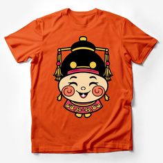 Cute Cartoon Chinese Doll Graphic Tee, Unisex T-Shirt, Cultural Icon Illustrated Shirt, Asian Art Inspired Comfort Wear Male T-Shirt Custom graphic T-Shirt.Customize your color Orange Cotton Tops With Cartoon Print, Orange Cotton Top With Cartoon Print, Cute Short Sleeve T-shirt With Character Print, Orange Cotton T-shirt With Character Print, Orange Character Print Short Sleeve Top, Orange Crew Neck Top With Character Print, Orange Short Sleeve Tops With Character Print, Orange Short Sleeve Top With Character Print, Cute Orange Short Sleeve Shirt