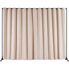 a beige curtain hanging on a black metal rod with an open top and bottom section