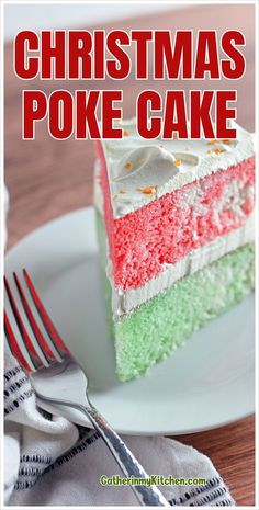 a slice of christmas poke cake on a plate