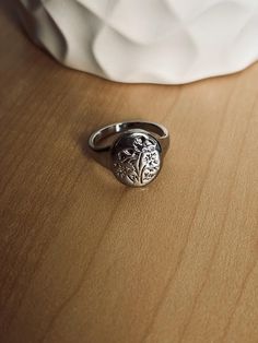 The perfect statement ring to add to your collection. Beautiful piece. Women's size 7. North Garden, Pattern Stamping, Silver Signet Ring, Silver Engraving, Signet Ring, Statement Ring, Rings Statement, Flower Patterns, Halloween Shopping