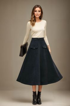 Black long wool skirt features a waist-cinching design to perfectly show off your figure. Wear it in autumn and winter to keep you warm and comfortable.It's a good fashion item.Our long wool skirt can well show your elegant temperament and taste.Can be customized to your size. Detail: 30%wool,30%fiber,40%polyester High waist Mid-calf length Right zipper Perfect for autumn and winter Dry clean only ★★NOTE ABOUT SIZE: If you cannot find your size in the chart above , we accept custom-made orders. The basic measurements we need for making your order are: [bust]: the fullest part of your bust, not bra size; [natural waist]: the thinnest part of your upper body; [hips]: the fullest part of your hips; Your overall height. ★★ Taking Care: Dry clean Women Midi Skirt, Custom Skirt, Long Wool Skirt, Black Wool Skirt, Skirt Winter, Winter Skirt, Skirt Long, Wool Skirt, Women Midi