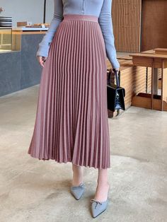 Women Casual Simple Solid A-Line Pleated Skirt For Autumn Pink Elegant   Fabric Plain Pleated Non-Stretch Spring/Fall Women Clothing, size features are:Bust: ,Length: ,Sleeve Length: Chiffon Scarf, Puma Women, Mid Length Skirts, Fall Skirts, Medium Long, Inspiration Mode, Fashion Mode, Casual Shoes Women, Mode Outfits