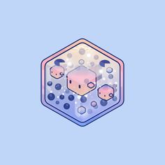 an object with bubbles in it on a blue background, which appears to be a hexagonal cube