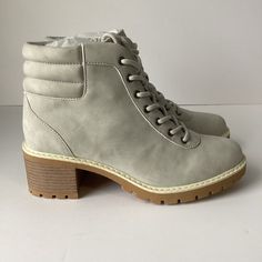 Maurices: Light Gray Morgan Style Heeled Hiker Boots. Size 9. Has A Side Zip Closure. Has A Leather Feel. See Photos For Measurements And Details. Comes From A Smoke Free/Pet Free Home. New To Poshmark? Use Closet Name, Froggy_fashion When Signing Up For A $10 Credit Casual Lace-up Heeled Boots For Spring, Casual High Heel Combat Boots For Spring, Casual Ankle-high Lace-up Boots In Synthetic, Casual Ankle-high Synthetic Lace-up Boots, Casual Synthetic Ankle Boots, Casual Synthetic Lace-up Ankle Boots, Casual Combat Boots With Reinforced Heel Medium Width, Casual Synthetic Lace-up Boots With Reinforced Heel, Casual Lace-up Heeled Boots With Reinforced Heel