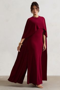 Padma Berry Draped Maxi Dress With Cape Sleeves – Club L London - USA Dress With Cape Sleeves, Dress With Cape, Persian Fashion, Drape Maxi Dress, Club L London, Sleek Bun, Black Dress Prom, Party Dress Long Sleeve, Cape Sleeves