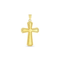 "14k solid gold Cross pendant. measures approx 1 1/2\" by almost 1\". high polish finish." 14k Yellow Gold Jewelry With Large Pendant, 14k White Gold Jewelry With Large Pendant, 14k Gold Pendant Jewelry With Shiny Finish, 14k Gold Jewelry With Round Pendant And Shiny Finish, White Gold Necklace With Large Cross Pendant, 14k Yellow Gold Crucifix Jewelry, 14k Yellow Gold Cross Pendant Jewelry, White Gold Large Cross Pendant Jewelry, Classic Gold Crucifix Jewelry