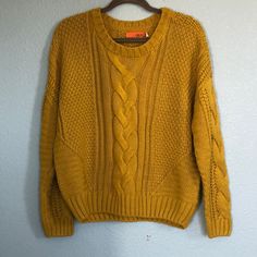 Nwt Size L Sweater Has Loads Of Different Texture Stitches Throughout. Beautiful Cable Detailing On Front And On Sleeves. Winter Yellow Cable Knit Sweater, Cozy Yellow Knit Sweater, Casual Yellow Cable Knit Sweater, Yellow Knitted Crew Neck Sweater, Yellow Knit Sweater For Fall, Casual Yellow Soft Knit Sweater, Yellow Knitted Long Sleeve Sweater, Oversized Yellow Chunky Knit Sweater, Yellow Textured Knit Crew Neck Sweater