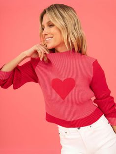 Red Turtleneck Pullover, Cropped Pullover, Valentine Love, Legging Sport, Heart Sweater, Sweater Material, Pullover Sweater Women, Knit Crop, Mongolia