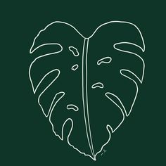 a green heart shaped plant with white outline on a black background, in the shape of a monster's head