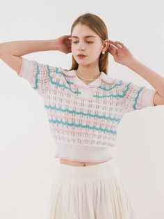 Composition : 63% Cotton / 37% AcrylicColor : NAVY_55_01,NAVY_66_02,PINK_55_01,PINK_66_02Country of Origin : KOREA Preppy Spring Knit Tops, Spring Preppy Knit Tops, Preppy Knit Tops For Spring, Pink Knit Tops With Ribbed Collar, Preppy Pink Tops For Fall, Chic Pink Knitted Top, Trendy Pink Pointelle Knit Top, Chic Pink Pointelle Knit Top, Spring Pink Pointelle Knit Tops