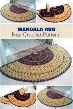 crocheted rugs are arranged on the floor with different patterns and sizes to make them