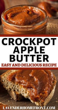 Homemade holiday apple butter in a jar and spread on freshly baked bread. Crockpot Apple Butter, Today Recipes, Canning Apples, Fruit Butters, Crockpot Apple, Fruit Butter, Apple Butter Crock Pot, Slow Cooker Apple Butter, Peach Butter