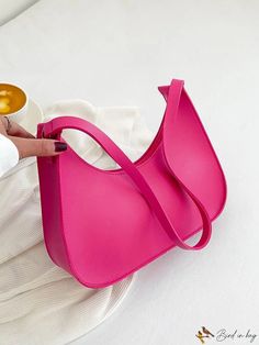 BirdinBag - Stylish Neon Pink PU Hobo Bag for Women - Versatile and Chic Handbag Pink Large Capacity Baguette Shoulder Bag, Large Capacity Pink Shoulder Baguette Bag, Large Capacity Pink Baguette Shoulder Bag, Pink Baguette Bag With Large Capacity For Daily Use, Pink Baguette Bag For Shopping, Pink Handheld Baguette Bag For Shopping, Pink Satchel Baguette Bag For Shopping, Pink Baguette Bag For Everyday Use, Pink Rectangular Shoulder Bag With Single Handle