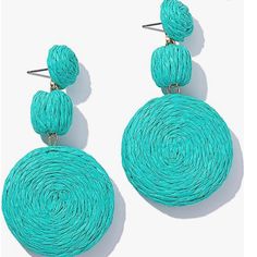 Teal Made Of Durable Wicker Raffia In Teal Blue Green Approx 3" Post Style Available In Other Colors As Well, Listed Separately. More Raffia , Rattan And Wicker Accessories In My Closet / Shop Most Of My Other Earrings Are Dangle Types That Can Be Upgraded To Solid Sterling Silver Or 14k Gold Filled Wires So If You Have Sensitive Ears Like Me, Check My Other Items For That Type. I Have A Background In Jewelry Design In Nyc And I Buy My Ear Wires From A Legitimate Metal Source Jewelry Supplies Co Turquoise Earrings For Vacation In Summer, Green Summer Vacation Earrings, Casual Blue Earrings For Spring, Summer Vacation Green Earrings, Blue Bohemian Earrings For Spring, Casual Beach Earrings For Spring, Casual Blue Earrings For Summer, Casual Blue Summer Earrings, Blue Earrings For Summer Beach Occasion