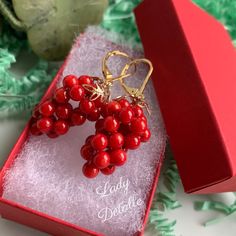 "LAST ONES, Discontinued Last Ones, CORAL Grape Earrings, GEORGIAN, Pair of reproduction 18th century RED Coral grape cluster earrings, 16K gold or 925 Silver GEORGIAN reproduction red, CORAL earrings - grape clusters like this were very popular throughout the centuries, including early examples in the Georgian or Colonial period, and thru the Victorian era. Small clusters of red CORAL beads with your choice of gold or silver leaf design, on high quality, period appropriate loops - 16K gold or s Elegant Red Single Clip-on Earring, Traditional Red Earrings For Formal Occasions, Elegant Handmade Red Earrings, Handmade Red Earrings For Formal Occasions, Victorian Yellow Gold Earrings For Gift, Victorian Yellow Gold Earrings As Gift, Antique Yellow Gold Earrings For Gift, Traditional Cluster Earrings For Formal Events, Traditional Round Cluster Earrings As Gift