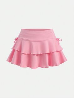 Teen Girls  Drawstring Waist Ruched Bubble Skirt With Safety Shorts, Casual Baby Pink    Knitted Fabric Plain Layered/Tiered Slight Stretch  Teen Girls Clothing, size features are:Bust: ,Length: ,Sleeve Length: Light Pink Mini Skirt, Light Pink Skirt, 2000s Pink, Safety Shorts, Pink Mini Skirt, Rose Pale, Bubble Skirt, Pink Fits, Cute Sneakers