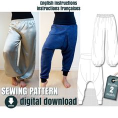 the sewing pattern shows how to sew an unisex pants with no legs