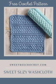 a blue crochet dishcloth with the text, free crochet pattern