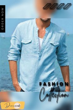 Spring/summer Mens Long Sleeve Casual Loose Soft Shirts Linen Cotton V-neck Shirt For Summer, Cotton V-neck Summer Shirt, Casual V-neck Beach Season Shirt, Casual Collar Summer Tops With Pockets, Summer Tops With Pockets And Casual Collar, Casual Collar Tops With Pockets For Beach, Beach Tops With Pockets And Casual Collar, Summer Tops With Relaxed Fit And Casual Collar, Casual Collar Summer Tops For Beach Season