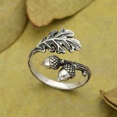 ACORN RING STERLING SILVER ADJUSTABLE OAK LEAF WITH TINY ACORNS BAND Divination Spells, Acorn And Oak, Silver Oak, Nature Inspired Rings, Wiccan Jewelry, Humble Beginnings, Oak Trees, Leaf Ring, Oak Leaf