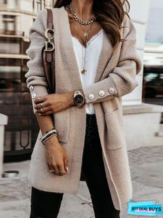 Casual Chique Stijl, Style Désinvolte Chic, Plain Sweaters, Style Casual Chic, Beige Vest, Types Of Coats, Cardigan Casual, Pullover Outfit, Mode Casual