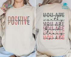 Positive Mind Positive Vibes Positive Life Shirt, Motivational Sweatshirt, Strong Women, Self Care Shirt, Therapist Shirt, Mental Health 💫Welcome to Eunoia Shirts- your ultimate destination for unique and stylish apparel!💫 💫Whether you're shopping for yourself or looking for the perfect gift for a loved one, Eunoia Shirts is your one-stop destination for stylish apparel that makes a statement. Browse our collection today and add a touch of personality to your wardrobe! 🛍️Check our Size Chart Positive Affirmation Shirts, Sweatshirts Mental Health, Mental Health Shirts, Women Self Care, Self Care Shirt, Positive Mind Positive Vibes, Health Shirt, Toddler Hoodie, Positive Mind