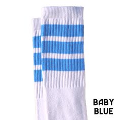 22 inch knee high socks with baby blue stripes