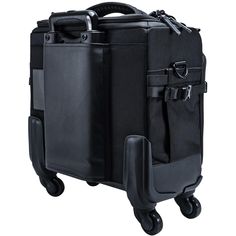 a black piece of luggage with wheels and handles