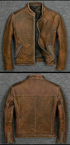 Mens Motorcycle Cafe Racer Vintage Biker Brown Distressed Real Leather Jacket | eBay Biker Coat, Leather Store, Men's Outfits, Vintage Biker, Vintage Leather Jacket