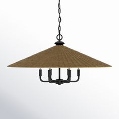 a light fixture hanging from a ceiling with two lights attached to it's sides