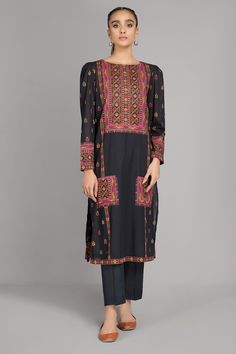 Kayseria C4310 Black Winter Collection 2021 Black Sets With Printed Motifs For Festivals, Festive Black Sets With Printed Motifs, Black Long Sleeve Salwar Kameez With Printed Motifs, Black Traditional Wear With Printed Motifs For Transitional Season, Black Kurta With Printed Motifs For Transitional Season, Long Sleeve Chikankari Kurta For Work, Embroidered Long Sleeve Kurta For Work, Traditional Long Sleeve Sets For Workwear, Black Churidar With Printed Motifs For Eid