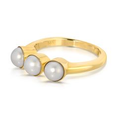 Maya Brenner x Sarah Hendler is an effortless pearl collection with pieces that feel modern, chic and not too fancy. Our Tres Pearl Ring is solid 14K yellow gold with a 2mm band and three 4mm bezel set white pearls. Please allow 1-2 weeks for processing Modern Yellow Gold Pearl Ring For Anniversary, Elegant Yellow Gold Pearl Ring With Bezel Setting, Modern Round Pearl Ring In Yellow Gold, Classic Gold Stackable Pearl Rings, Elegant Stackable Pearl Ring In Yellow Gold, Elegant Stackable Yellow Gold Pearl Ring, Modern 14k Yellow Gold Pearl Ring, Elegant Yellow Gold Stackable Pearl Ring, Modern Gold Pearl Ring