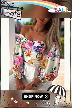 White Floral Print Off Shoulder Puff Sleeves Tops Puff Sleeves Tops, Tops Long Sleeve, Women Tops, Puff Sleeves, Puff Sleeve, Off Shoulder, Long Sleeve Tops, Sleeve Top, Floral Print