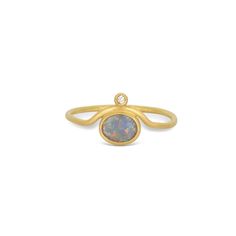 Gold & Stone Ring - This delicate 18k gold ring features a dark opal displaying splendid, shifting colors. Atop the crown sits a clear and bright diamond measuring 0.02tcw. Stack this ring or wear it soloits sure to become a favorite any way you wear it! Available in a size 6.5 Polly Wales Ring, Pearl And Opal Ring, Gold Stone Ring, Opal Crown, Opal Ring Vintage, Wishbone Ring, Ring Inspo, Organic Ring, Crown Ring