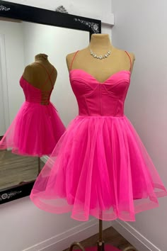 Pink Homecoming Dress Short, Hot Pink Homecoming, Hot Pink Corset, Hot Pink Homecoming Dress, Short Princess Dress, Homecoming Dress Short, Vibrant Dress, Tulle Material, Tulle Homecoming Dress