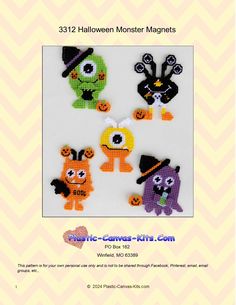 the pattern for this halloween monster magnets is available in multiple colors and sizes, including black