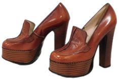 Retro Brown High Heel Platform Boots, Brown Calf Leather Platform Heels, Brown Platform Boots 70s, 1970s Platform Shoes, Retro Brown Platform Heels, Womens Pumps, Warm Brown, Platform Heels, Women's Pumps