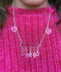 Pink Dice Necklace Color: Silver Hand-made Necklace Chain length 23.5 inches ( adjustable)  Weight 0.98 ounces 5mm Curb Chain Four Pink Heart Charms One small Lock pin Two pink dice charms Two star charms Skull with bow and cross bones Charm Skull With Bow, Pink Dice, Dice Necklace, Cross Bones, Adjustable Weights, Necklace Chain Lengths, Star Charms, Curb Chain, Necklace Chain