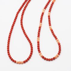 Type of metal: Genuine 18K gold Length: 42cm/16.5inches (including clasp) Beads size: Mediterranean Coral(red): 4.1-4.2mm Deep sea Coral(pink): 4.3-4.5mm ※Size is approx. Type of coral: Natural Mediterranean coral & deep sea coral (not dyed) Scratches/dents/cracks: There's scratches & dents on the surface 【 All corals dealing in our shop are natural 】 Not dyed, Not treated, Not enhanced. Cut and polish only. Corals have natural scratches and dents and cracks. Please kindly note that as a natural Orange Beaded Necklaces With Lobster Clasp, Orange Single Strand Beaded Necklace With Round Beads, Orange Round Beaded Necklace With Lobster Clasp, Coral Necklace With Single Strand Round Beads, Orange Necklace With Round Beads And Lobster Clasp, Coral Single Strand Necklace With Round Beads, Orange Necklaces With Round Beads And Lobster Clasp, Orange Single Strand Beaded Necklace, Orange Red Coral Necklace With Round Beads