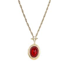 This 1928 Gold Tone Red Stone and Simulated Crystal Accent Oval Locket Necklace is beautifully vintage-inspired. This 1928 Gold Tone Red Stone and Simulated Crystal Accent Oval Locket Necklace is beautifully vintage-inspired. NECKLACE FEATURES Pendant length: 2.5 in. Chain length: 30 in. Clasp: lobster-claw Metal: alloy Plating: gold tone Finish: polished Material: acrylic Size: One Size. Gender: female. Age Group: adult. Red Locket Necklace For Formal Occasions, Elegant Red Locket Necklaces, Antique Red Oval Pendant Jewelry, Red Oval Victorian Necklace, Red Vintage Necklace With Charm, Vintage Red Oval Pendant Necklace, Red Oval Pendant Vintage Necklace, Red Vintage Oval Pendant Necklace, Vintage Oval Red Jewelry