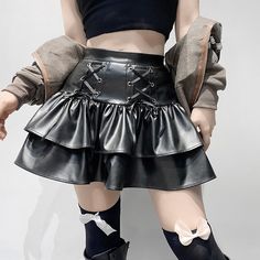 Waistline: empire Style: Goth, Punk, Egirl Silhouette: A-LINE Material: PU Dresses Length: Above Knee, Mini Decoration: Bandage S: Waist - 74cm/ Length - 31cm M: Waist - 78cm/ Length - 32cm L: Waist - 82cm/ Length - 33cm Punk Style Mini Skirt With Zipper For Party, Punk Style Mini Skirt With Zipper Closure For Party, Punk Mini Skirt With Zipper Closure For Party, Punk Style Party Mini Skirt With Zipper Closure, Girl Techwear, Mode Grunge Hipster, Character Embroidery, Hoodies Streetwear, Preppy Mode