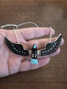 ad eBay - Find many great new & used options and get the best deals for Navajo Native Flying Eagle Necklace Turq & Blk Ben Livingston L 4 1/2 “ Zuni # H at the best online prices at eBay! Free shipping for many products! Black Inlay Jewelry As A Gift, Black Jewelry With Inlay For Gift, Black Sterling Silver Jewelry With Inlay, Artisan Black Pendant Jewelry, Southwestern Black Sterling Silver Jewelry, Southwestern Style Black Necklaces For Gifts, Collectible Black Jewelry With Large Pendant, Southwestern Black Necklace Ideal For Gifts, Southwestern Style Black Necklace For Gifts