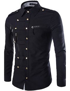 $16.19 - Men's Military Cotton Slim Shirt - Solid Colored Basic Classic Collar / Long Sleeve 5401498 2018. Shop for cheap Men's Shirts online? Buy at lightinthebox.com on sale today! Stand Collar Shirt With Buttons For Fall, Fall Shirt With Stand Collar And Buttons, Formal Black Shirt With Pockets, Formal Black Top With Pockets, Black Slim Fit Tops With Pockets, Fitted Shirt With Pockets And Casual Collar, Black Top With Stand Collar And Button Closure, Slim Fit Shirt For Spring, Fitted Collared Shirt With Buttons