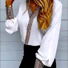 Sexy Bubble Sleeve Autumn V Neck Too Trendy Leopard Print Blouse For Party, Trendy Leopard Print Party Blouse, Womens Blouses Casual, Heart Print Blouse, Lantern Sleeve Top, Lantern Sleeved Blouses, Work Wear Women, Trend Fashion, Lantern Sleeve